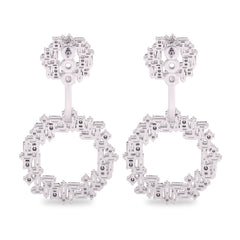 2 3/4 CT. Lab Created Round and Baguette Diamond Studded Designer Cubism Circular Dangling Hoop Earrings