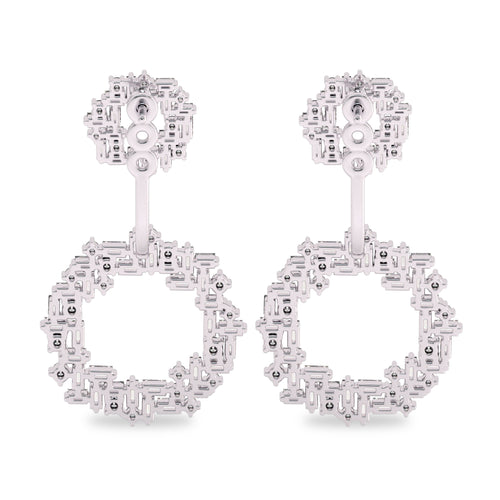 2 3/4 CT. Lab Created Round and Baguette Diamond Studded Designer Cubism Circular Dangling Hoop Earrings