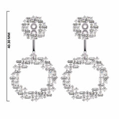 2 3/4 CT. Lab Created Round and Baguette Diamond Studded Designer Cubism Circular Dangling Hoop Earrings