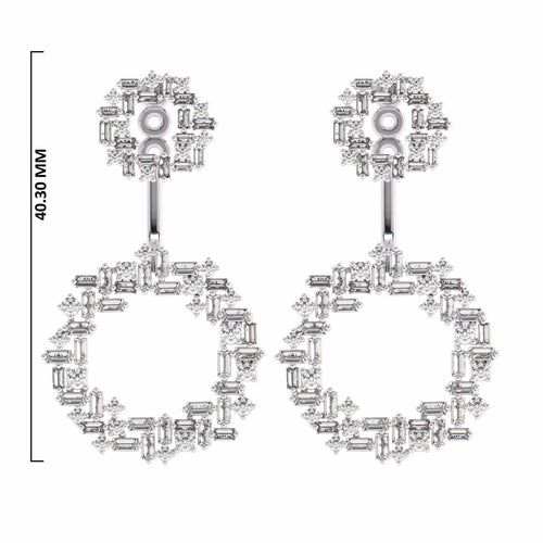 2 3/4 CT. Lab Created Round and Baguette Diamond Studded Designer Cubism Circular Dangling Hoop Earrings