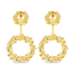 2 3/4 CT. Lab Created Round and Baguette Diamond Studded Designer Cubism Circular Dangling Hoop Earrings