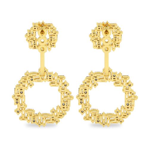 2 3/4 CT. Lab Created Round and Baguette Diamond Studded Designer Cubism Circular Dangling Hoop Earrings