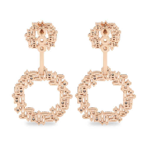 2 3/4 CT. Lab Created Round and Baguette Diamond Studded Designer Cubism Circular Dangling Hoop Earrings