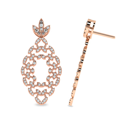 1 1/4 CT. Lab Created Round Diamond Studded Floral Design  Earrings