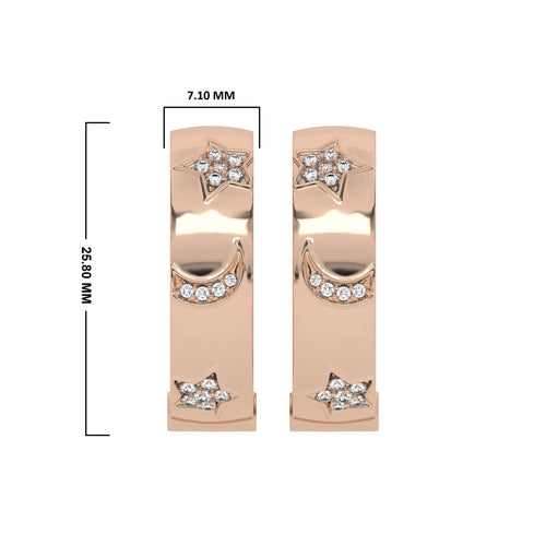 1/2 CT. Lab Created Diamond Studded Star and Crescent Moon Designer Hoop Earrings