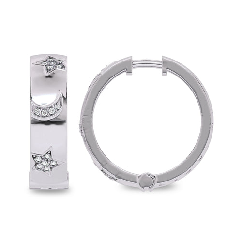1/2 CT. Lab Created Diamond Studded Star and Crescent Moon Designer Hoop Earrings