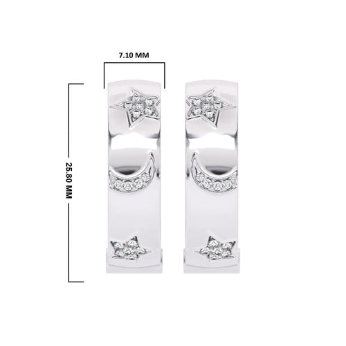 1/2 CT. Lab Created Diamond Studded Star and Crescent Moon Designer Hoop Earrings