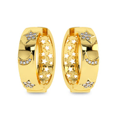 1/2 CT. Lab Created Diamond Studded Star and Crescent Moon Designer Hoop Earrings