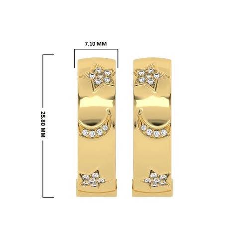 1/2 CT. Lab Created Diamond Studded Star and Crescent Moon Designer Hoop Earrings