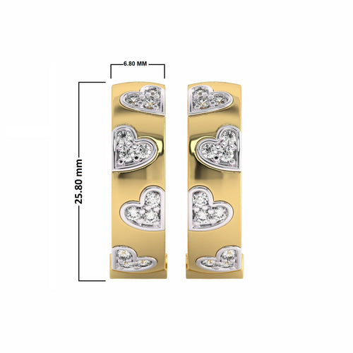 1 CT. Lab Created Diamond Studded Designer Little Hearts Embedded Hoop Earrings