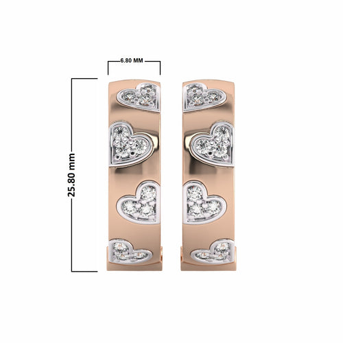 1 CT. Lab Created Diamond Studded Designer Little Hearts Embedded Hoop Earrings