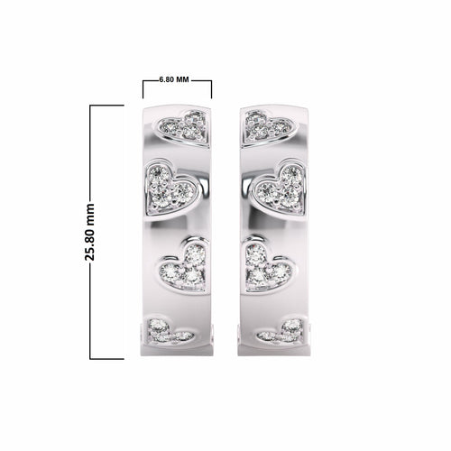 1 CT. Lab Created Diamond Studded Designer Little Hearts Embedded Hoop Earrings