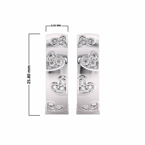 1 CT. Lab Created Diamond Studded Designer Little Hearts Embedded Hoop Earrings
