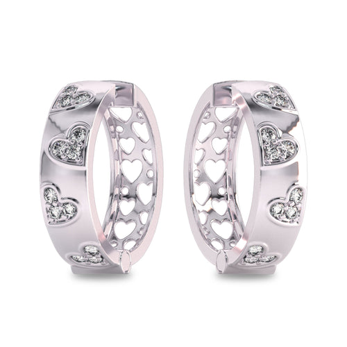 1 CT. Lab Created Diamond Studded Designer Little Hearts Embedded Hoop Earrings