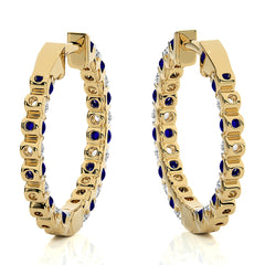1 CT Sapphire Diamond Inside Out Hoop Earrings
