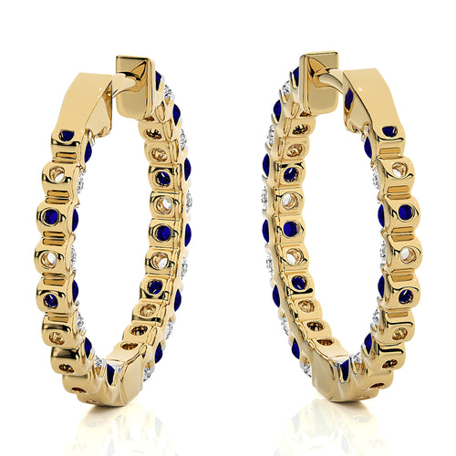1 CT Sapphire Diamond Inside Out Hoop Earrings
