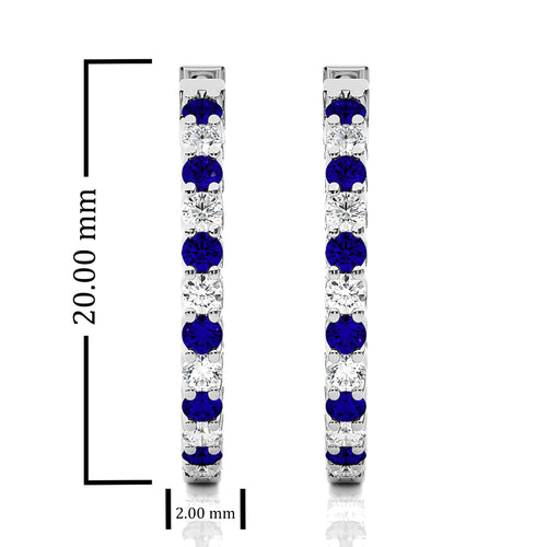 1 CT Sapphire Diamond Inside Out Hoop Earrings