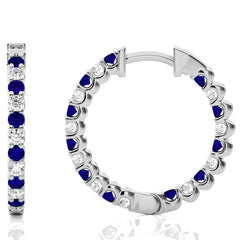 1 CT Sapphire Diamond Inside Out Hoop Earrings