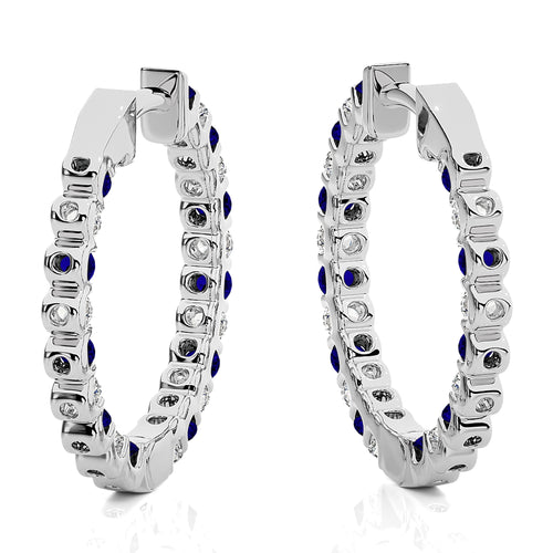 1 CT Sapphire Diamond Inside Out Hoop Earrings