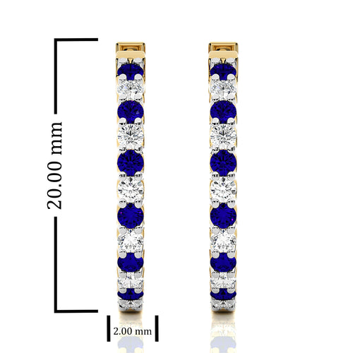 1 CT Sapphire Diamond Inside Out Hoop Earrings