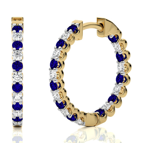 1 CT Sapphire Diamond Inside Out Hoop Earrings