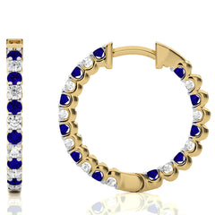 1 CT Sapphire Diamond Inside Out Hoop Earrings