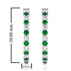 1 CT Emerald Diamond Inside Out Hoop Earrings