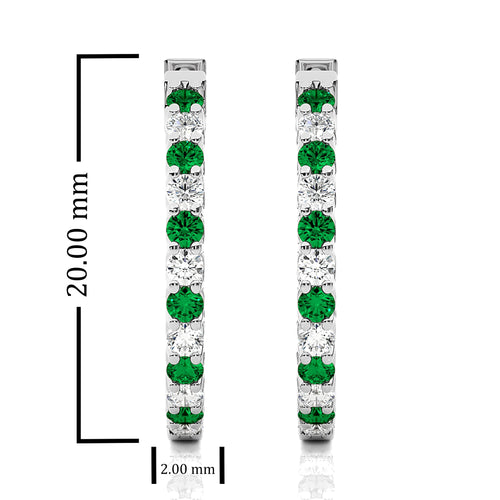 1 CT Emerald Diamond Inside Out Hoop Earrings