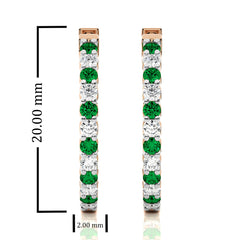 1 CT Emerald Diamond Inside Out Hoop Earrings