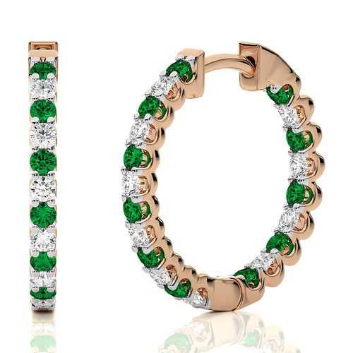 1 CT Emerald Diamond Inside Out Hoop Earrings