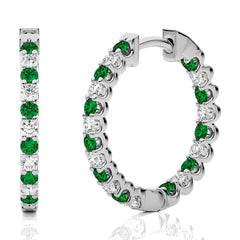 1 CT Emerald Diamond Inside Out Hoop Earrings