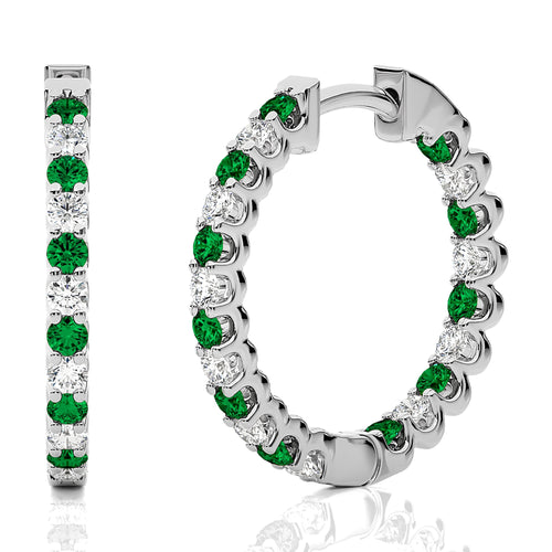 1 CT Emerald Diamond Inside Out Hoop Earrings