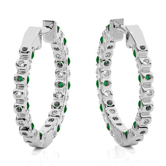1 CT Emerald Diamond Inside Out Hoop Earrings