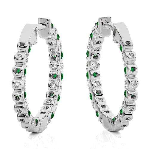 1 CT Emerald Diamond Inside Out Hoop Earrings