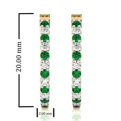 1 CT Emerald Diamond Inside Out Hoop Earrings