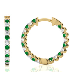1 CT Emerald Diamond Inside Out Hoop Earrings