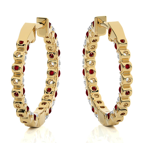1 CT Ruby Diamond Inside Out Hoop Earrings