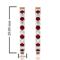 1 CT Ruby Diamond Inside Out Hoop Earrings