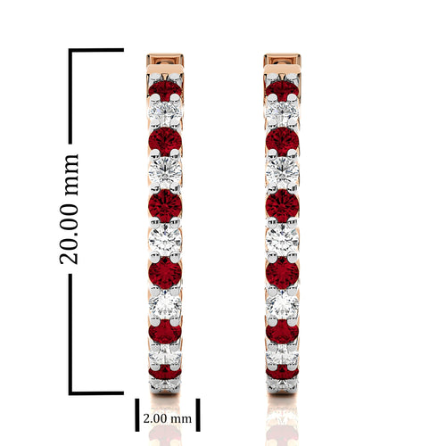 1 CT Ruby Diamond Inside Out Hoop Earrings