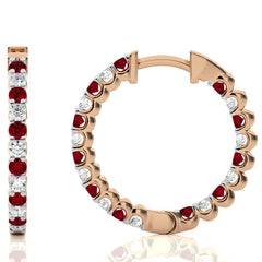 1 CT Ruby Diamond Inside Out Hoop Earrings