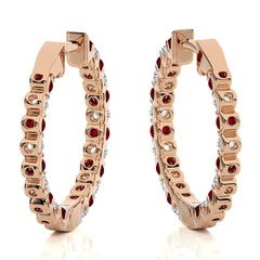 1 CT Ruby Diamond Inside Out Hoop Earrings