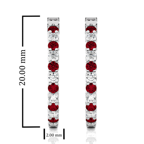 1 CT Ruby Diamond Inside Out Hoop Earrings