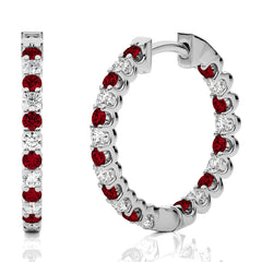 1 CT Ruby Diamond Inside Out Hoop Earrings