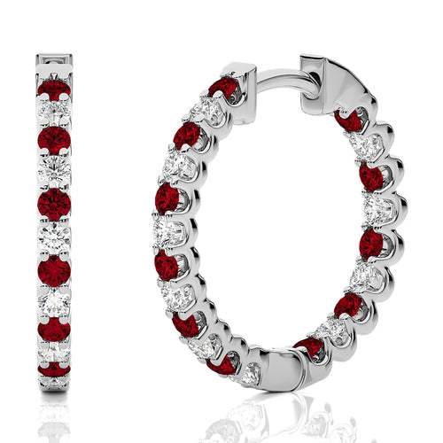 1 CT Ruby Diamond Inside Out Hoop Earrings