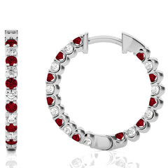 1 CT Ruby Diamond Inside Out Hoop Earrings