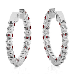 1 CT Ruby Diamond Inside Out Hoop Earrings