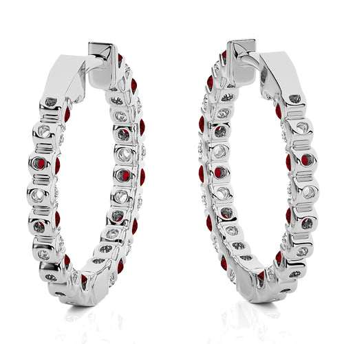 1 CT Ruby Diamond Inside Out Hoop Earrings