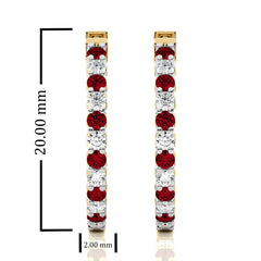 1 CT Ruby Diamond Inside Out Hoop Earrings
