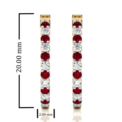 1 CT Ruby Diamond Inside Out Hoop Earrings