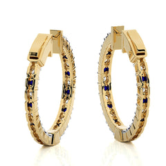 2 CT. Inside  Out Round Natural Diamond and Blue Sapphire Hoop Earrings